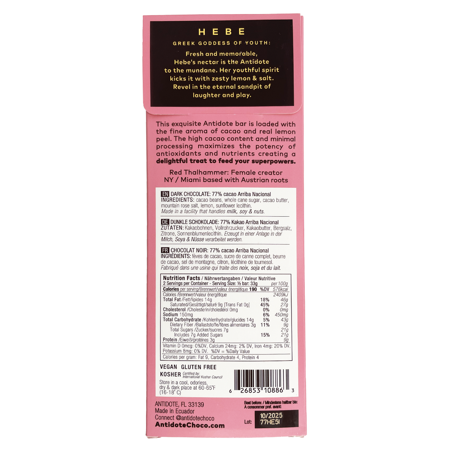 Antidote Chocolate BOX OF 12 HEBE: ROSE SALT + LEMON