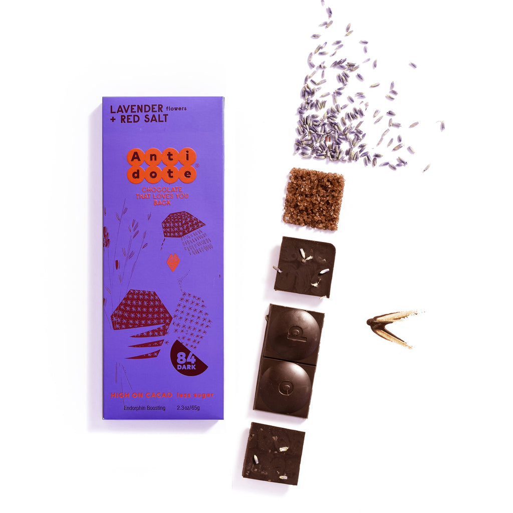 Dark Chocolate Healhty Memory Mood Bars-Lavender + Red Salt – Antidote