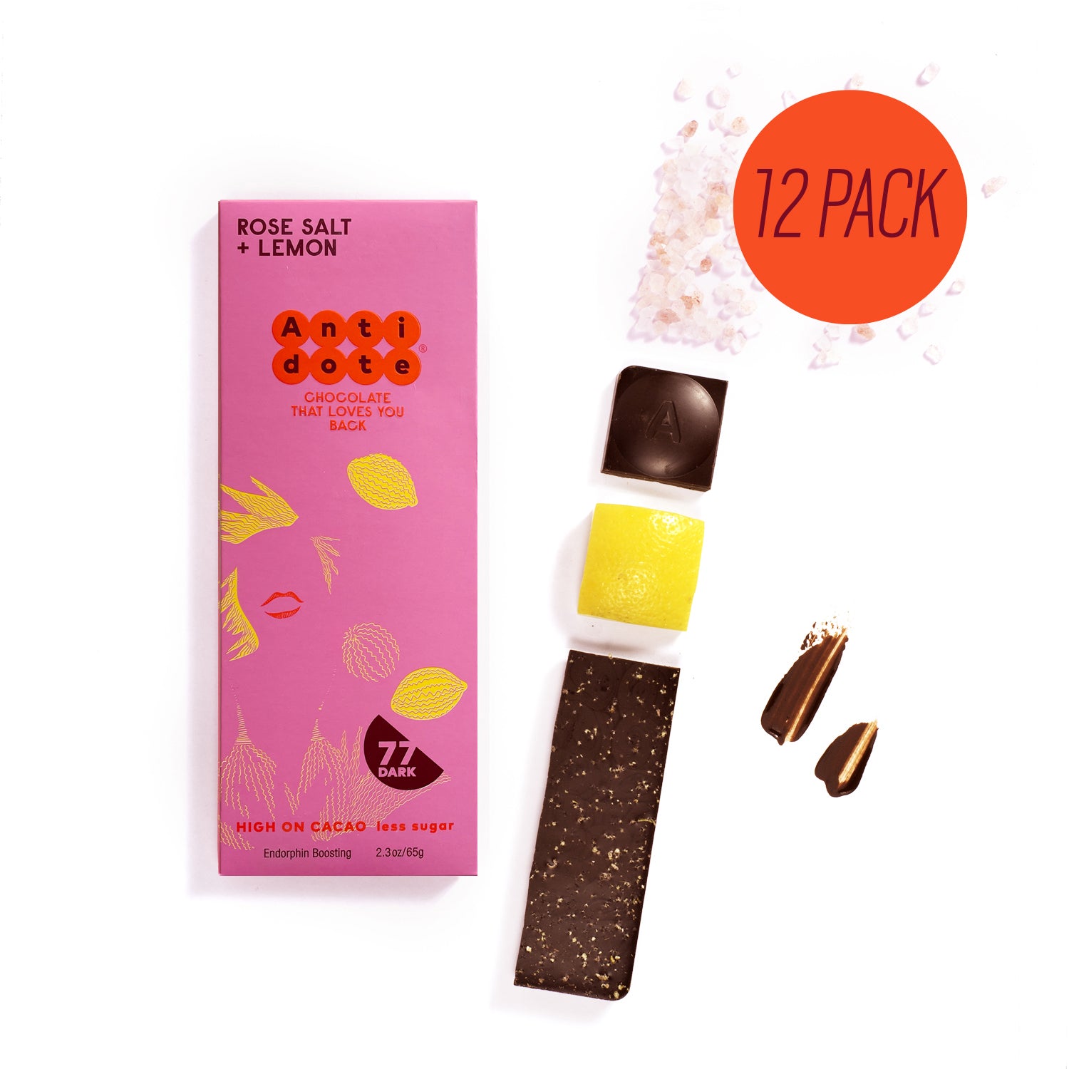 Antidote Chocolate BOX OF 12 HEBE: ROSE SALT + LEMON