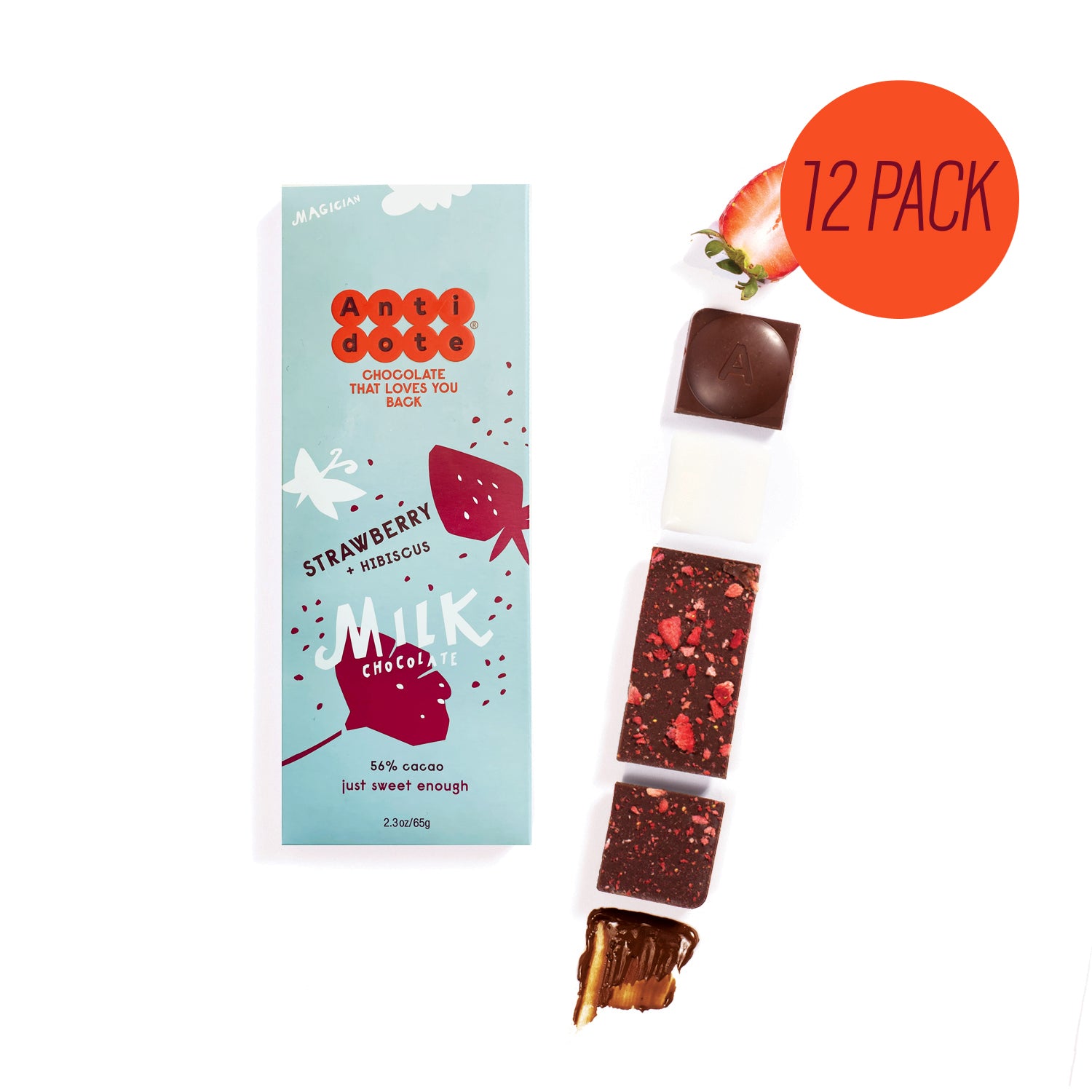 Antidote Chocolate BOX OF 12 MAGICIAN: STRAWBERRY MILK CHOCOLATE